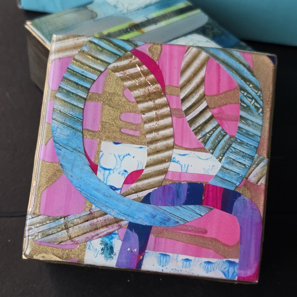 SOLD - ORIGINAL Colorful Modern Abstract Art, Resin Over Collage Artwork